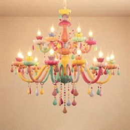 Macaron 18 (12+6) Lustre de Luz com Vela de Cristal Multicores Estilo Mini para Crianças