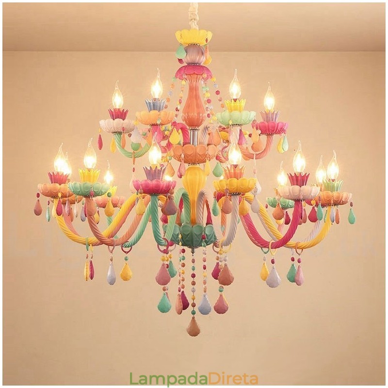 Macaron 18 (12+6) Lustre de Luz com Vela de Cristal Multicores Estilo Mini para Crianças
