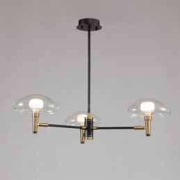 Lustre de 3 luzes estilo mini uplight com acabamento pintado galvanizado e cúpulas de vidro