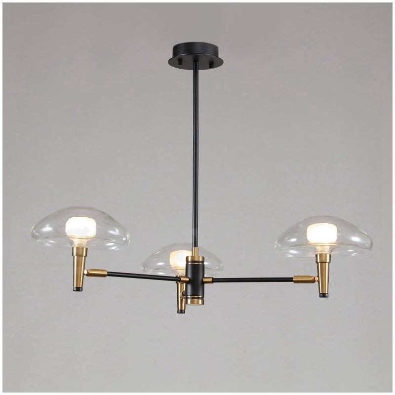 Lustre de 3 luzes estilo mini uplight com acabamento pintado galvanizado e cúpulas de vidro
