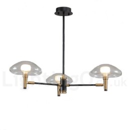 Lustre de 3 luzes estilo mini uplight com acabamento pintado galvanizado e cúpulas de vidro