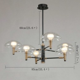 Lustre de 6 luzes com acabamento pintado galvanizado e cúpulas de vidro