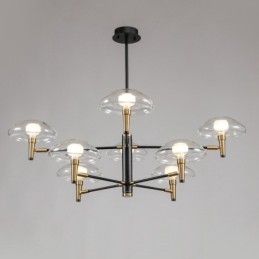 Lustre de 8 luzes com acabamento pintado galvanizado e cúpulas de vidro