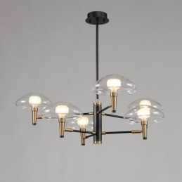 Lustre de 8 luzes com acabamento pintado galvanizado e cúpulas de vidro