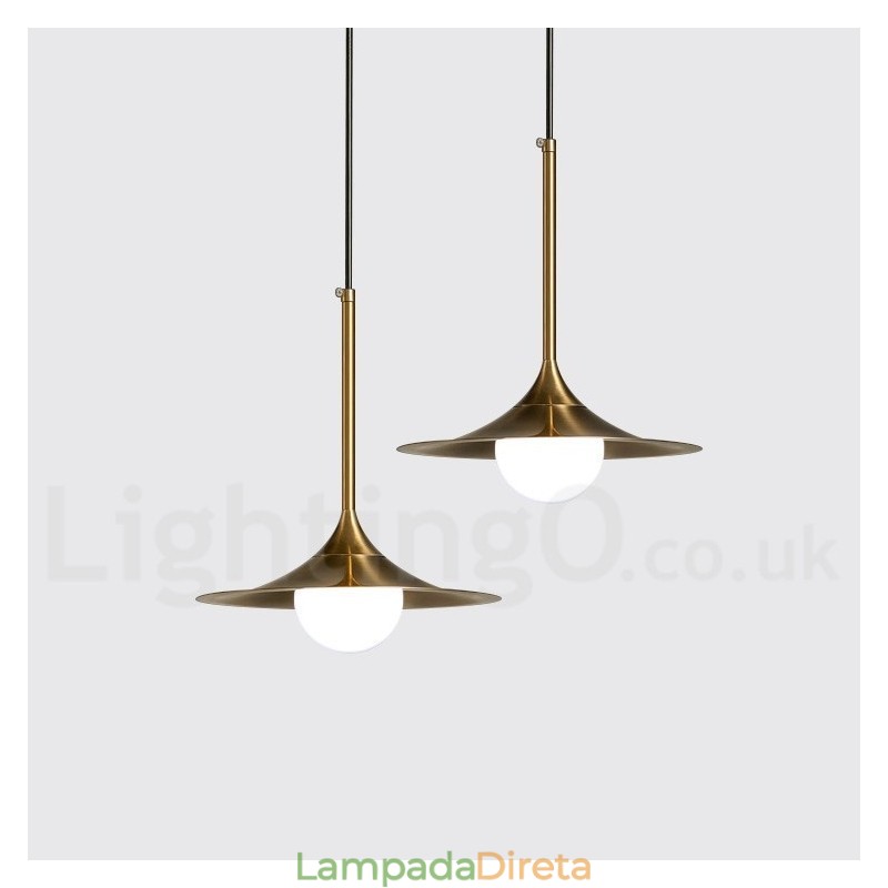1 Luz Industrial Estilo Mini Estilo Dourado Galvanizado Acabamento Pintado Luminária Pendente com Sombra de Vidro