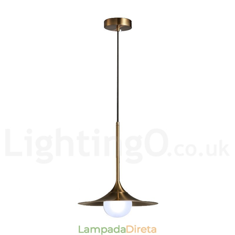 1 Luz Industrial Estilo Mini Estilo Dourado Galvanizado Acabamento Pintado Luminária Pendente com Sombra de Vidro
