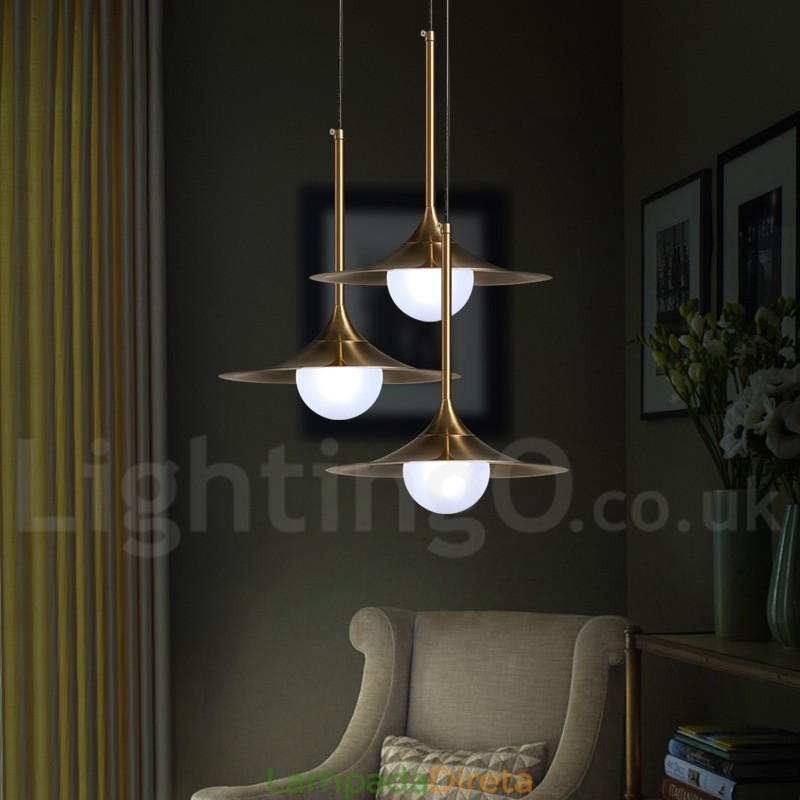 1 Luz Industrial Estilo Mini Estilo Dourado Galvanizado Acabamento Pintado Luminária Pendente com Sombra de Vidro