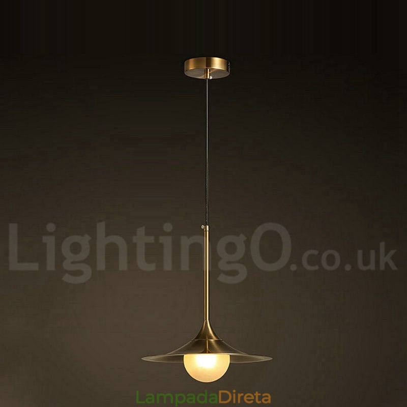 1 Luz Industrial Estilo Mini Estilo Dourado Galvanizado Acabamento Pintado Luminária Pendente com Sombra de Vidro