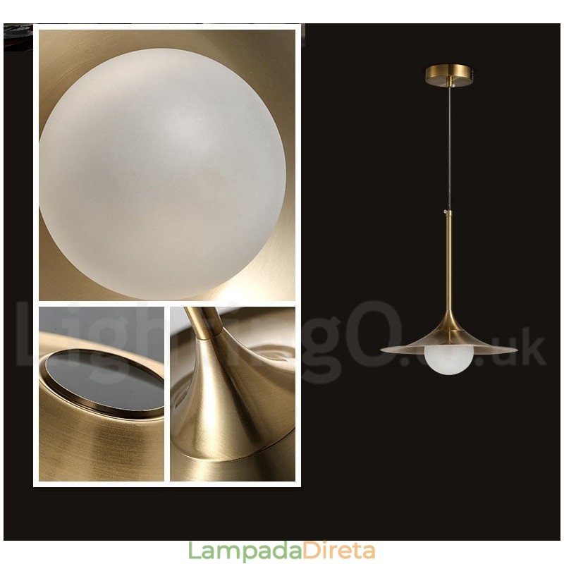1 Luz Industrial Estilo Mini Estilo Dourado Galvanizado Acabamento Pintado Luminária Pendente com Sombra de Vidro