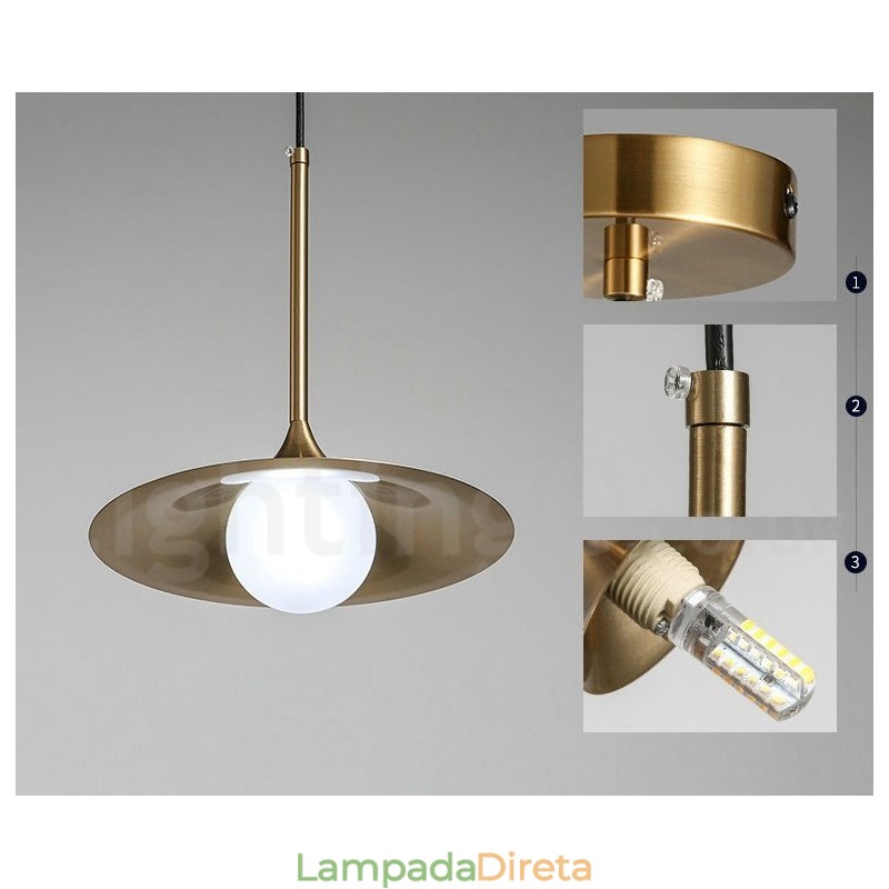 1 Luz Industrial Estilo Mini Estilo Dourado Galvanizado Acabamento Pintado Luminária Pendente com Sombra de Vidro