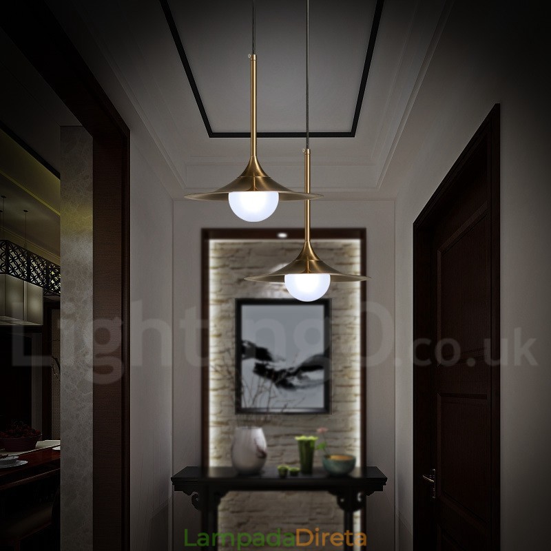 1 Luz Industrial Estilo Mini Estilo Dourado Galvanizado Acabamento Pintado Luminária Pendente com Sombra de Vidro