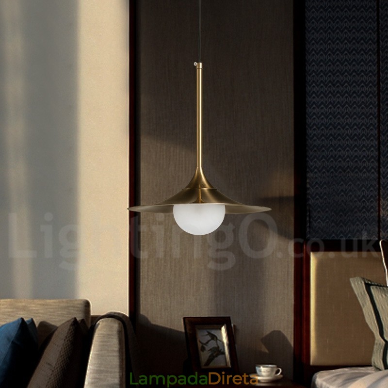 1 Luz Industrial Estilo Mini Estilo Dourado Galvanizado Acabamento Pintado Luminária Pendente com Sombra de Vidro