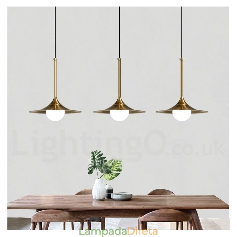 1 Luz Industrial Estilo Mini Estilo Dourado Galvanizado Acabamento Pintado Luminária Pendente com Sombra de Vidro