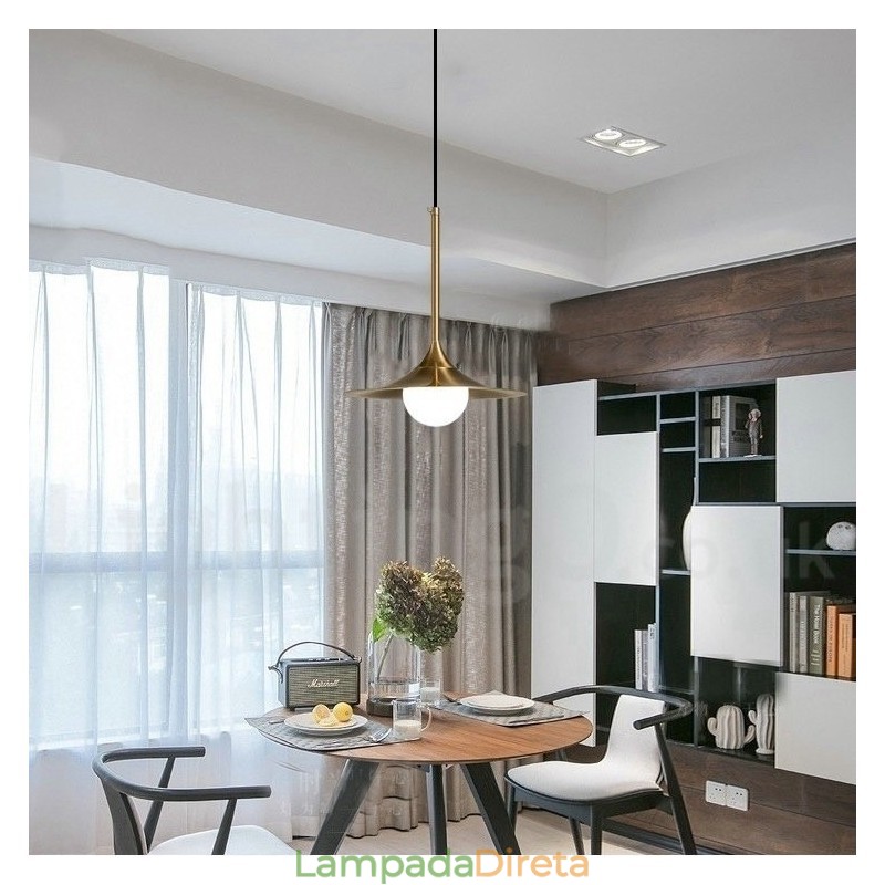 1 Luz Industrial Estilo Mini Estilo Dourado Galvanizado Acabamento Pintado Luminária Pendente com Sombra de Vidro