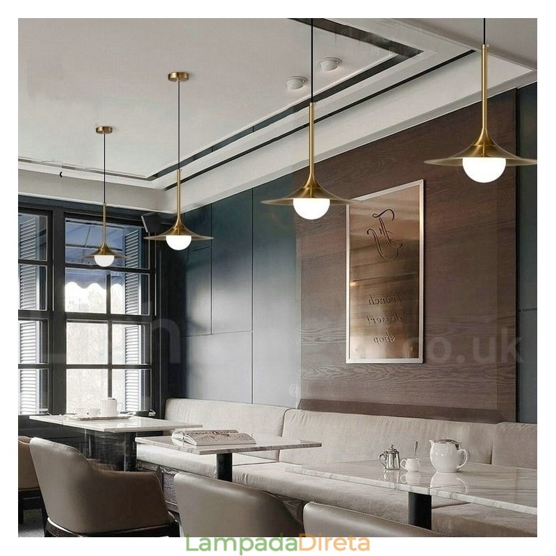 1 Luz Industrial Estilo Mini Estilo Dourado Galvanizado Acabamento Pintado Luminária Pendente com Sombra de Vidro
