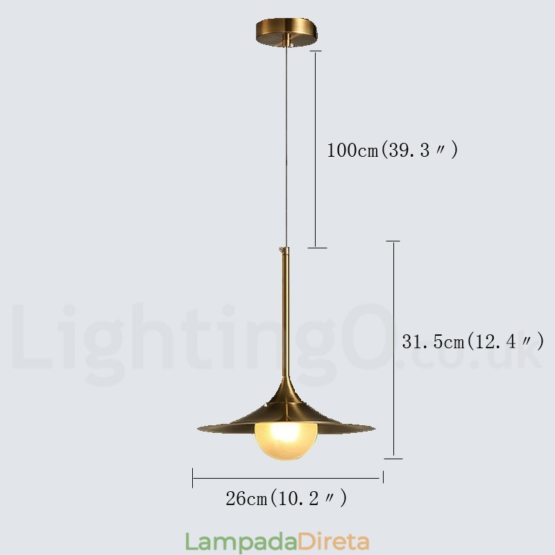 1 Luz Industrial Estilo Mini Estilo Dourado Galvanizado Acabamento Pintado Luminária Pendente com Sombra de Vidro