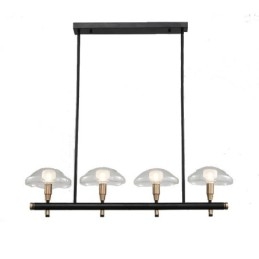Lustre de 4 luzes lineares com acabamento pintado galvanizado e cúpulas de vidro