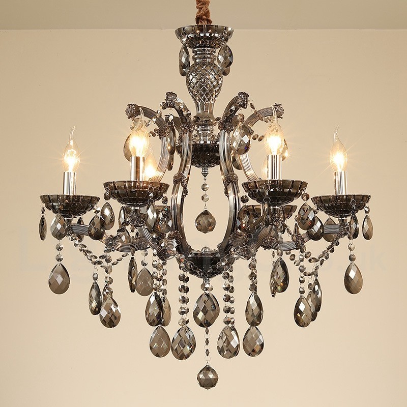 6 Lustre de Cristal Cinza Claro Vela
