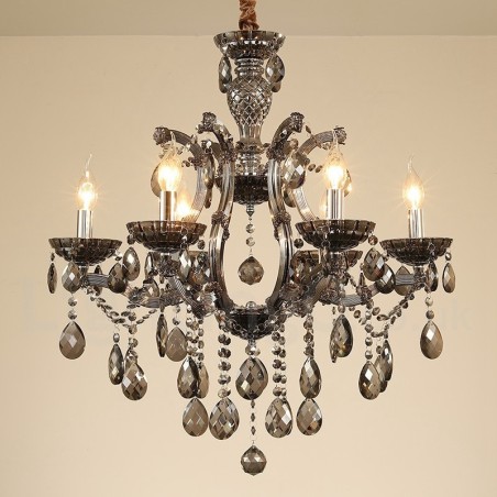 6 Lustre de Cristal Cinza Claro Vela 6 Lustre de Cristal Cinza Claro Vela