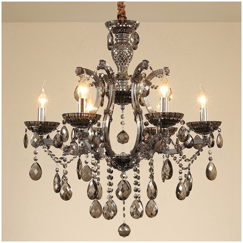 6 Lustre de Cristal Cinza Claro Vela
