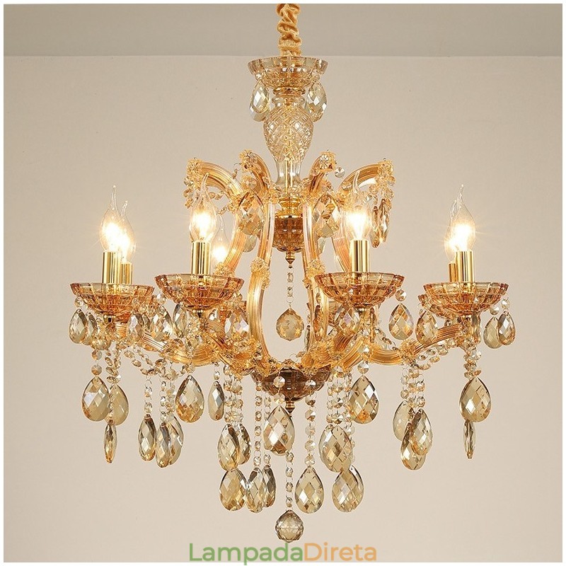 Lustre de cristal âmbar com 8 velas