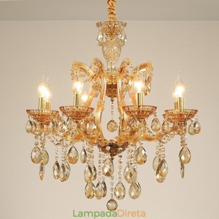 Lustre de cristal âmbar com 8 velas Lustre de cristal âmbar com 8 velas