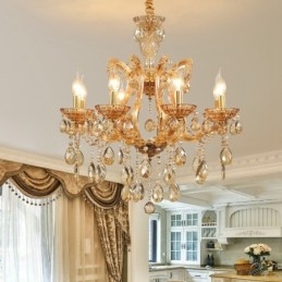 Lustre de cristal âmbar com 8 velas