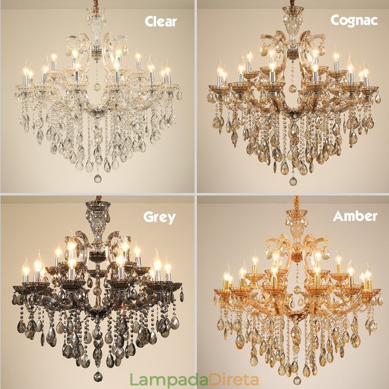 Lustre de cristal âmbar com 8 velas