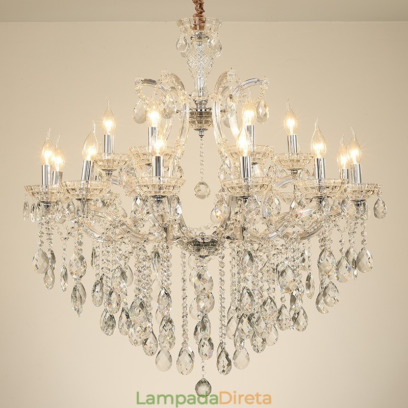 Lustre de cristal transparente com 18 (12+6) luzes