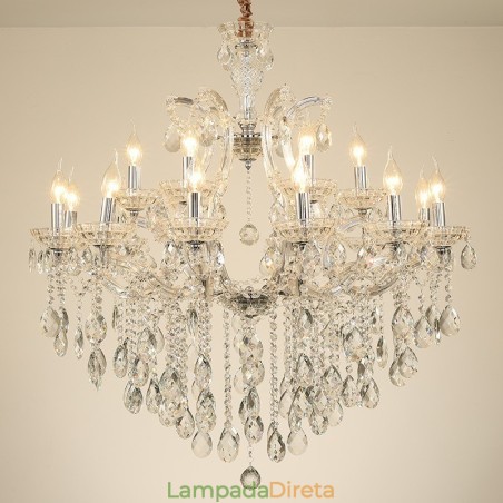 Lustre de cristal transparente com 18 (12+6) luzes Lustre de cristal transparente com 18 (12+6) luzes