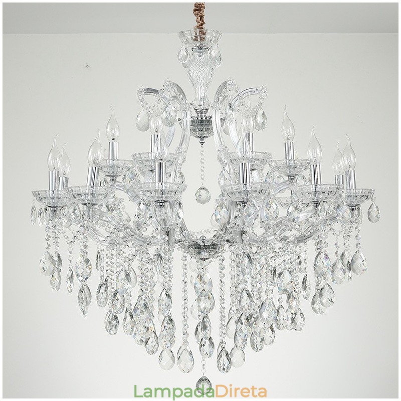 Lustre de cristal transparente com 18 (12+6) luzes