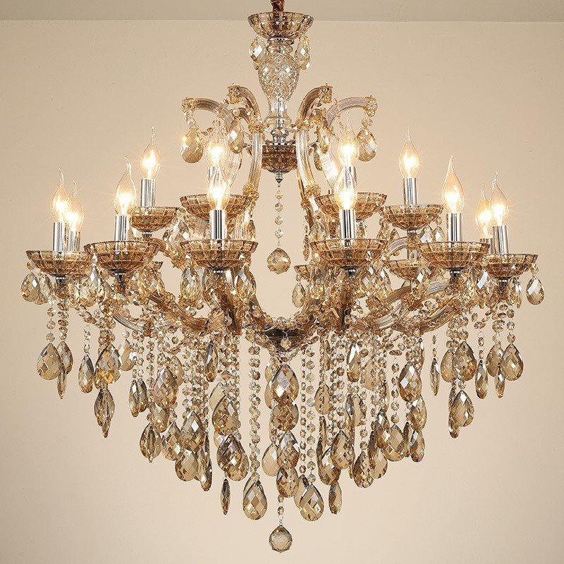 Lustre de cristal conhaque com 18 (12+6) luzes