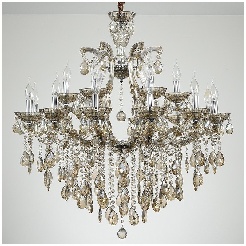 Lustre de cristal conhaque com 18 (12+6) luzes