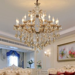 Lustre de cristal conhaque com 18 (12+6) luzes
