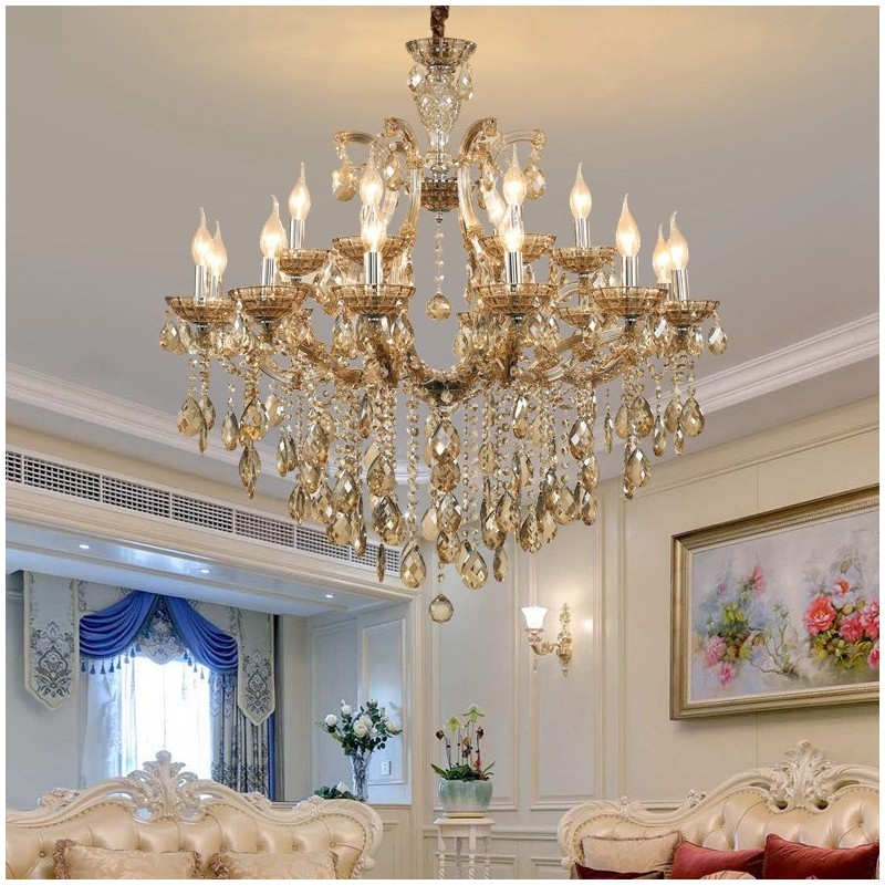 Lustre de cristal conhaque com 18 (12+6) luzes