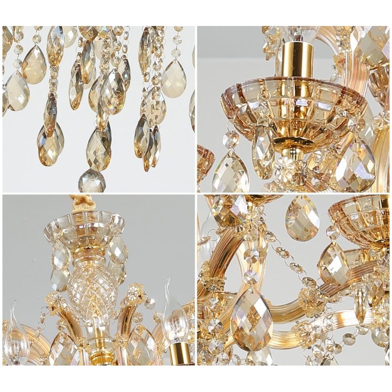 Lustre de cristal conhaque com 18 (12+6) luzes