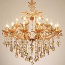 Lustre de cristal âmbar com 18 (12+6) luzes