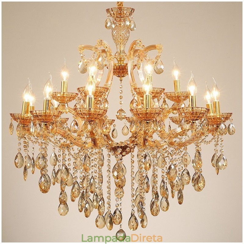 Lustre de cristal âmbar com 18 (12+6) luzes
