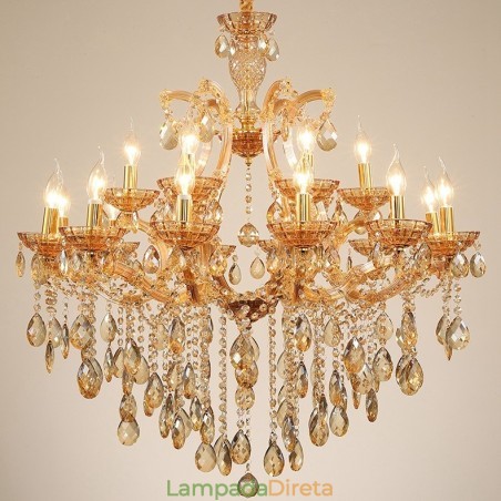 Lustre de cristal âmbar com 18 (12+6) luzes Lustre de cristal âmbar com 18 (12+6) luzes