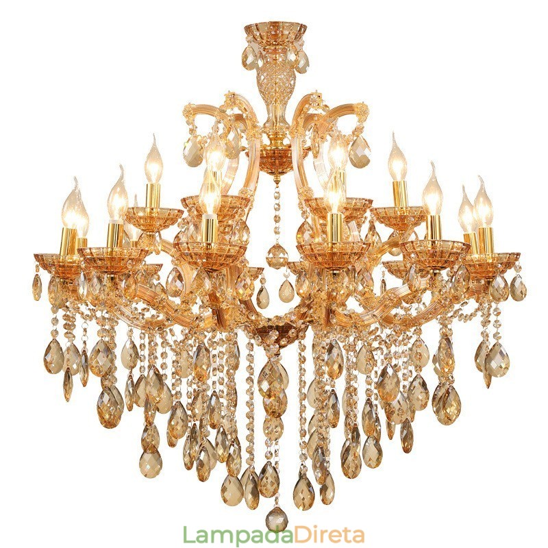 Lustre de cristal âmbar com 18 (12+6) luzes