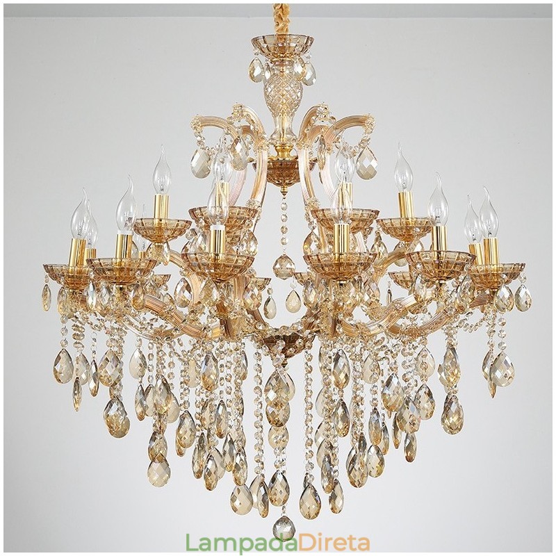 Lustre de cristal âmbar com 18 (12+6) luzes
