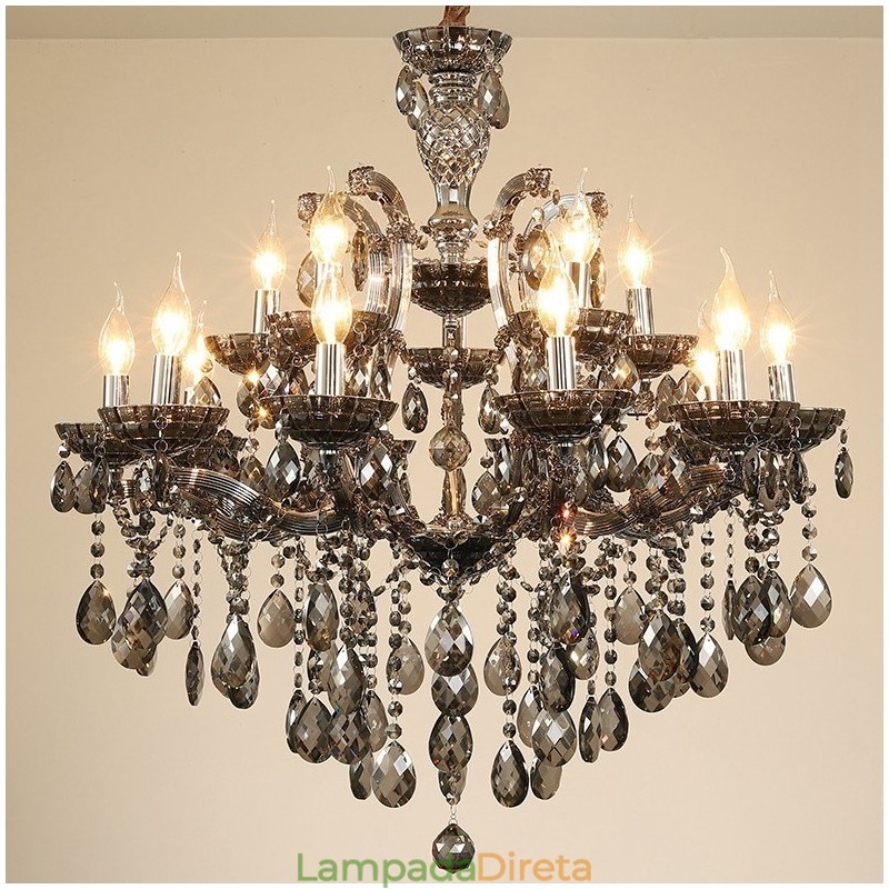 18 (12+6) Lustre de Cristal Cinza Claro Vela