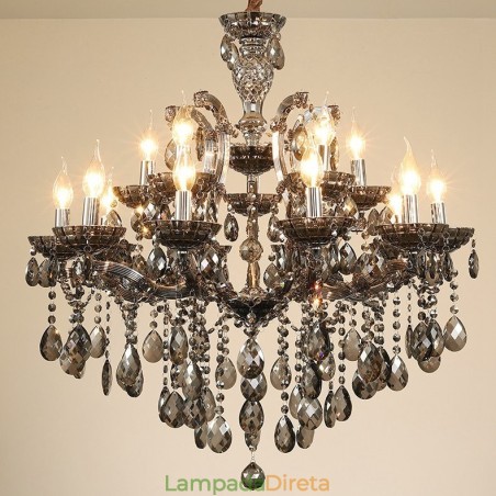 18 (12+6) Lustre de Cristal Cinza Claro Vela 18 (12+6) Lustre de Cristal Cinza Claro Vela