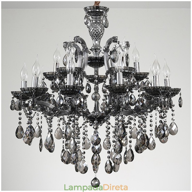 18 (12+6) Lustre de Cristal Cinza Claro Vela