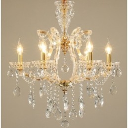 Lustre de cristal dourado com 6 velas