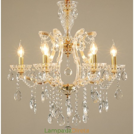 Lustre de cristal dourado com 6 velas Lustre de cristal dourado com 6 velas