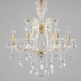 Lustre de cristal dourado com 6 velas