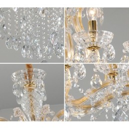 Lustre de cristal dourado com 8 velas