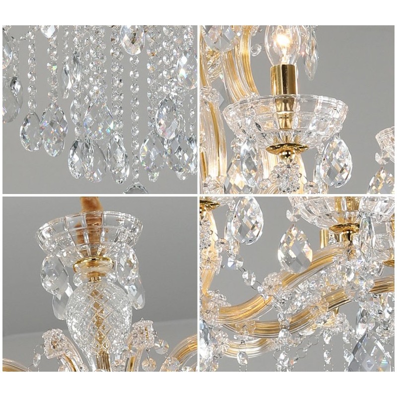Lustre de cristal dourado com 8 velas