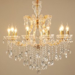 Lustre de cristal dourado com 10 velas